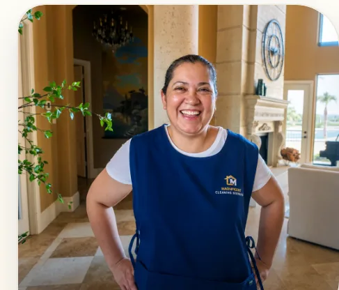 Magnificent Cleaning team member in uniform inside a home
