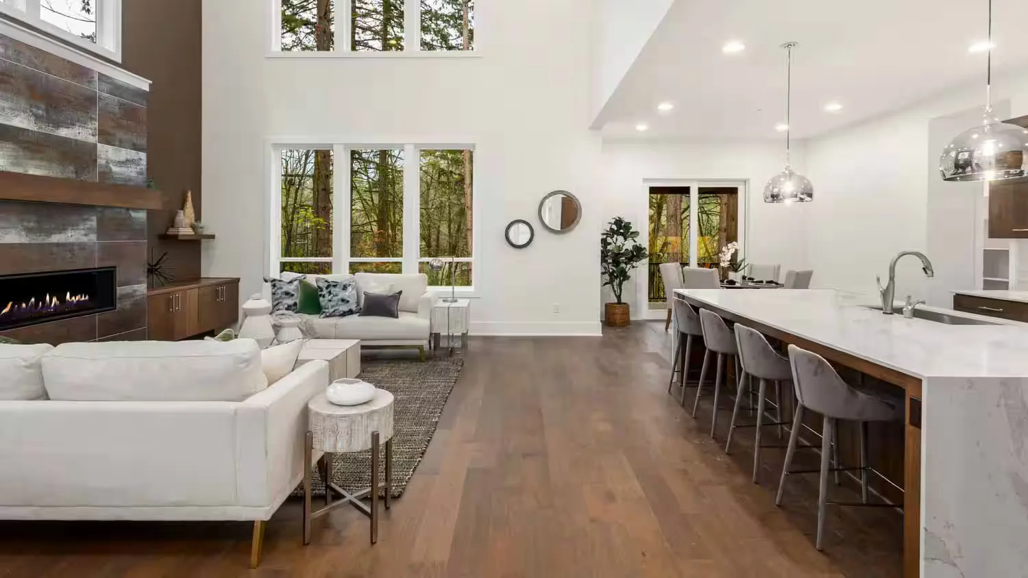 Bright clean living room and kitchen after a cleaning visit