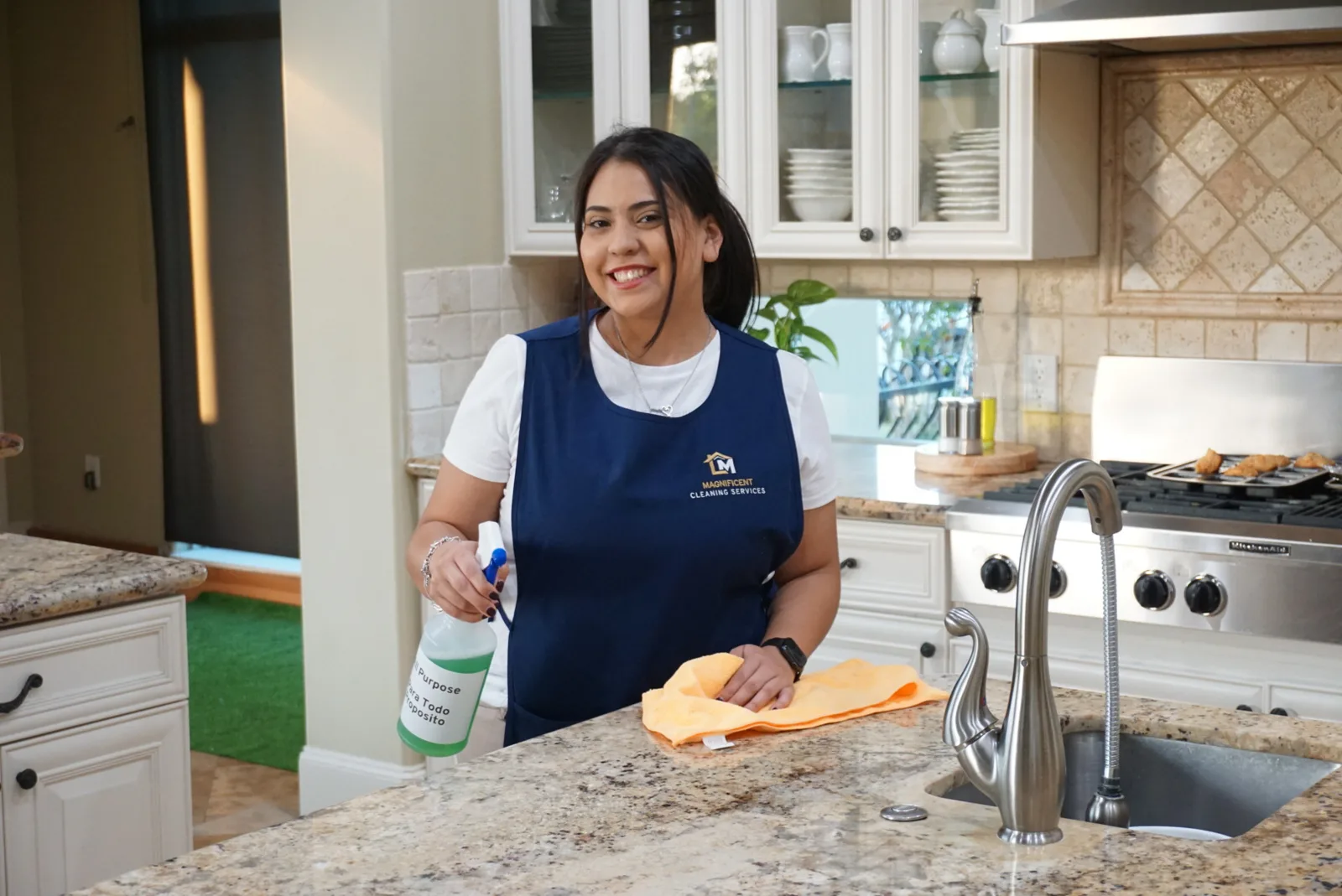 Magnificent cleaner at a kitchen counter after a move-in or move-out cleaning